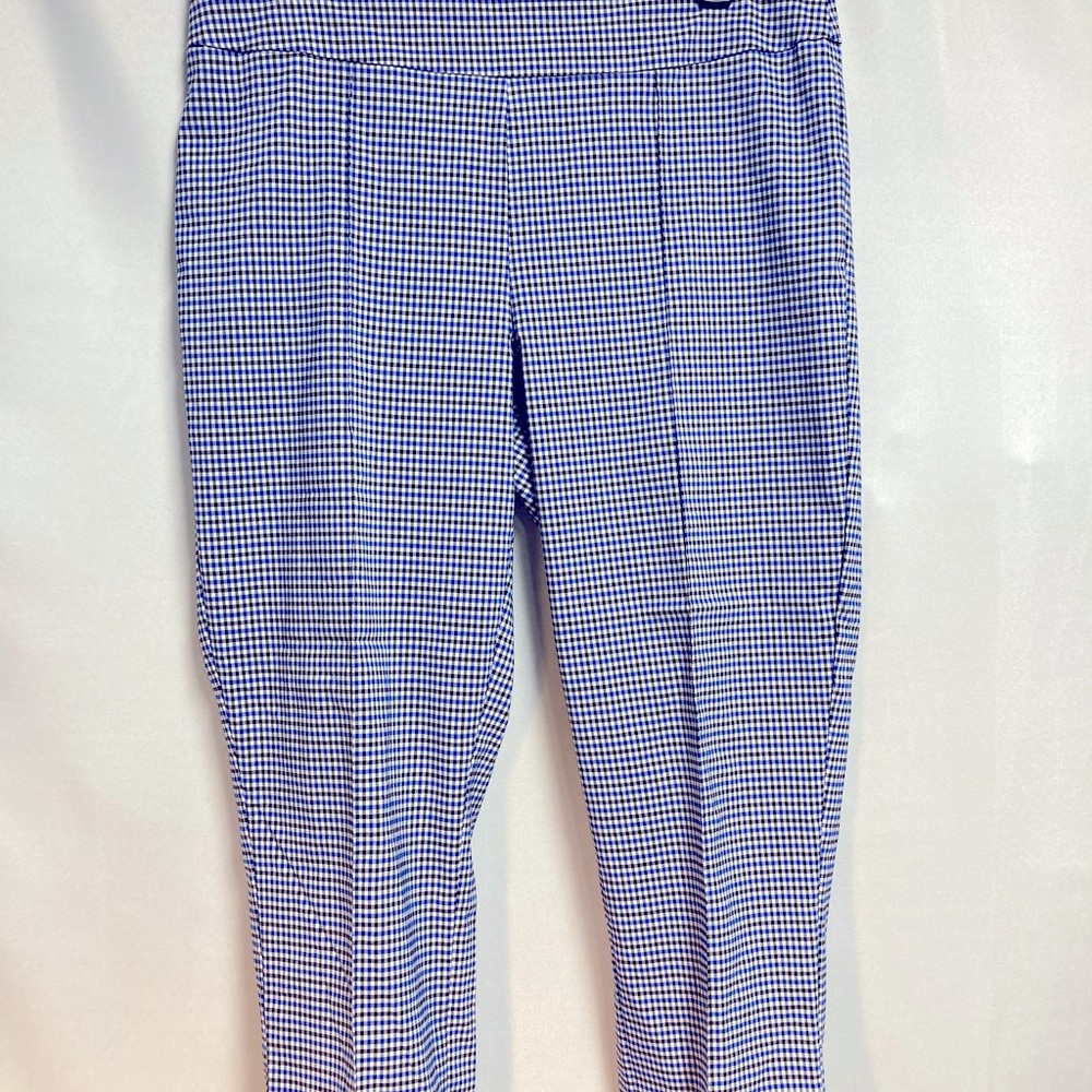 Jules & Leopoldo blue, black & white checkered ankle pants size Large (#SUM151)